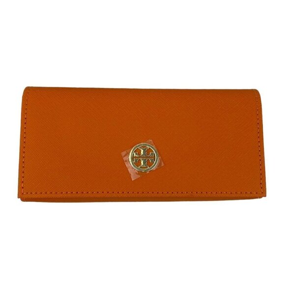 TORY Burch Saffiano Orange Leather Sun Reading Glass Case Gold Logo US OS - Picture 1 of 6